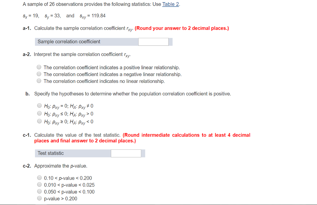 Solved A sample of 26 observations provides the following | Chegg.com