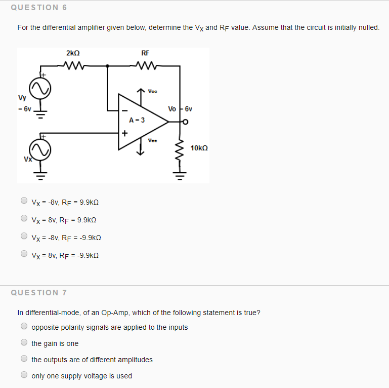 Solved QUESTION For the differential amplifier given below, | Chegg.com