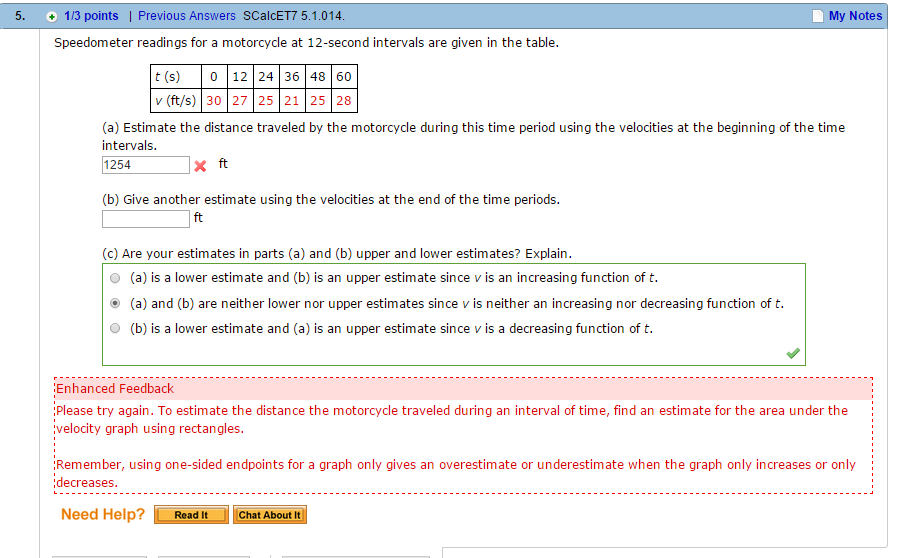 Solved Speedometer readings for a motorcycle at 12second
