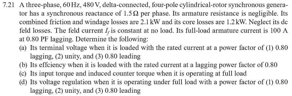 Solved A three-phase, 60 Hz, 480 V, delta-connected, | Chegg.com