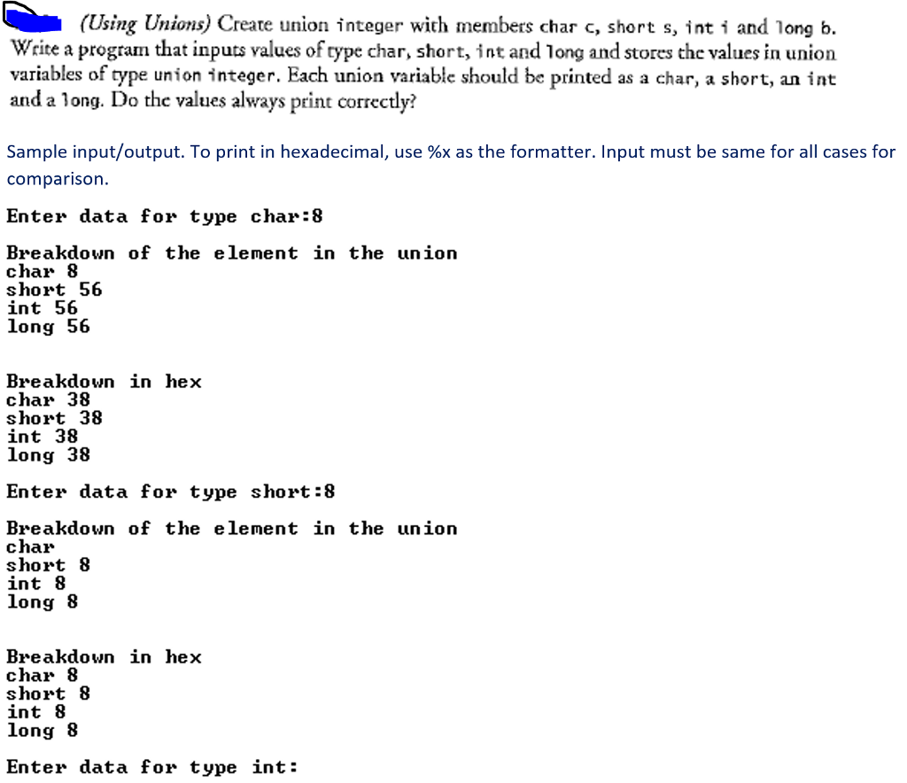 Solved (Using Unions) Create union integer with members char