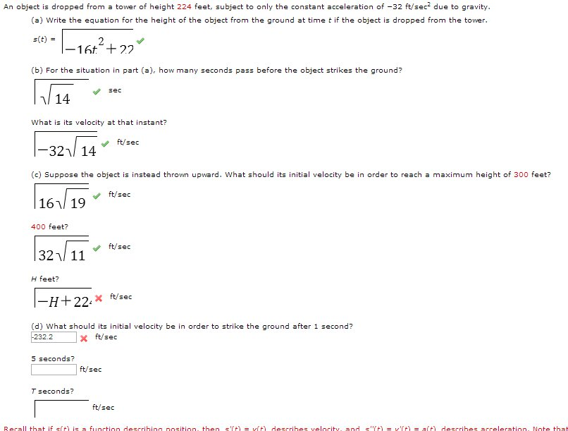 Solved An object is dropped from a tower of height 224 feet, | Chegg.com