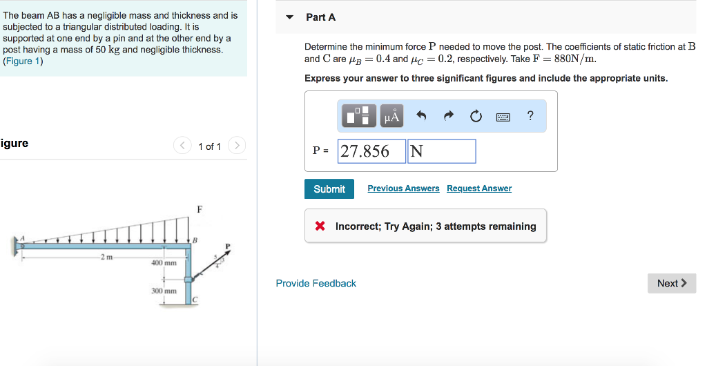 Solved The beam AB has a negligible mass and thickness and | Chegg.com
