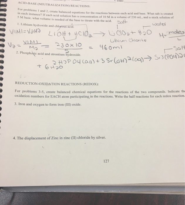 Solved Create balanced equations for the reactions between | Chegg.com