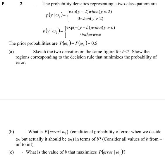 The probability densities representing a two-class | Chegg.com