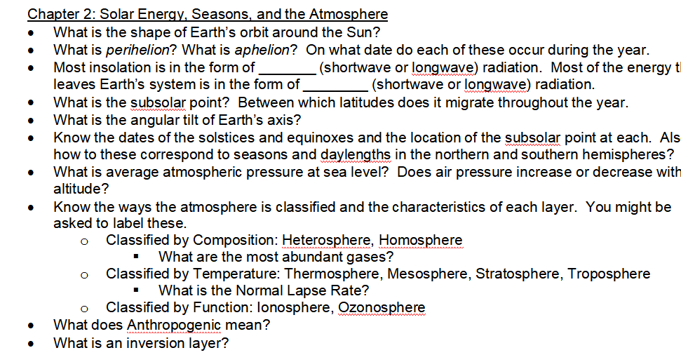 Solved Chapter 2: Solar Eneray. Seasons, and the Atmosphere