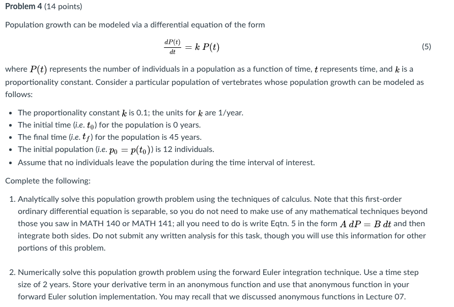 Solved Problem 4 (14 points) Population growth can be | Chegg.com