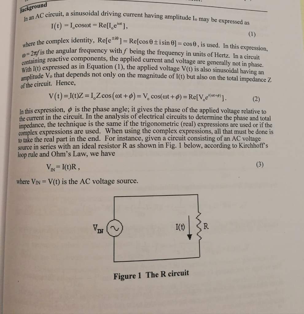 Solved Background In An Ac Circuit A Sinusoidal Driving Chegg Com