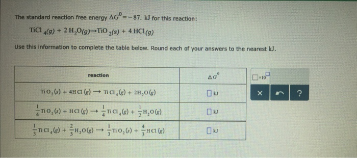 Solved The Standard Reaction Free Energy Delta G Degree