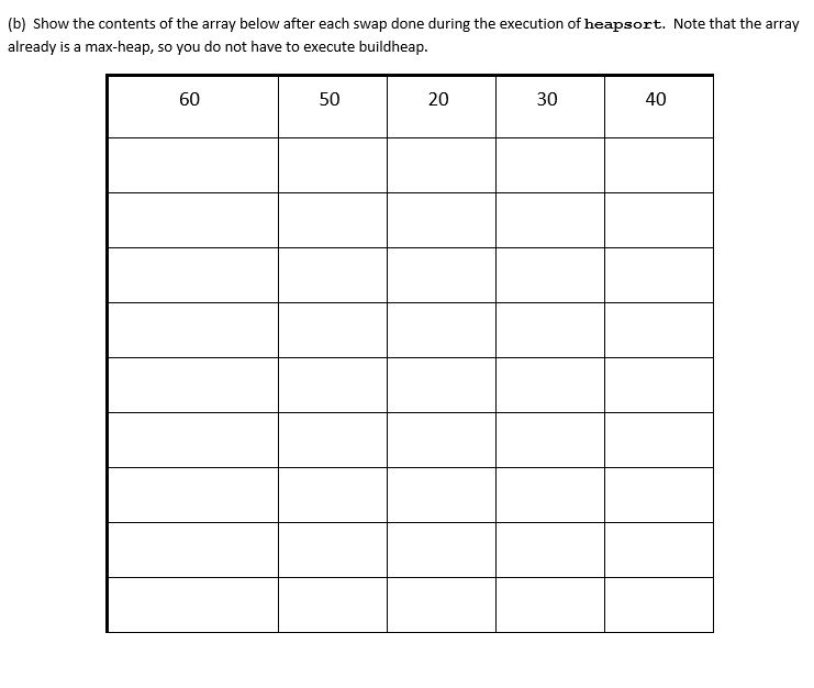 Solved (b) Show the contents of the array below after each | Chegg.com