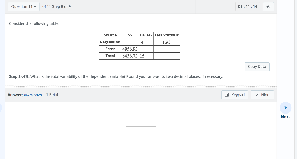 Solved Question 11of 11 Step 1 of 9 01:11:50 の! Consider the | Chegg.com