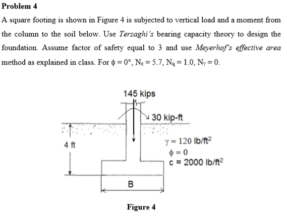 Solved Problem 4 A square footing is shown in Figure 4 is | Chegg.com