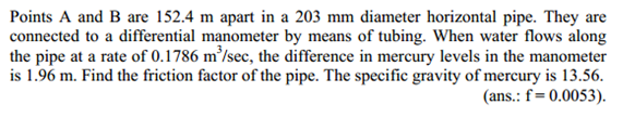 Solved Points A and B are 152.4 m apart in a 203 mm diameter | Chegg.com