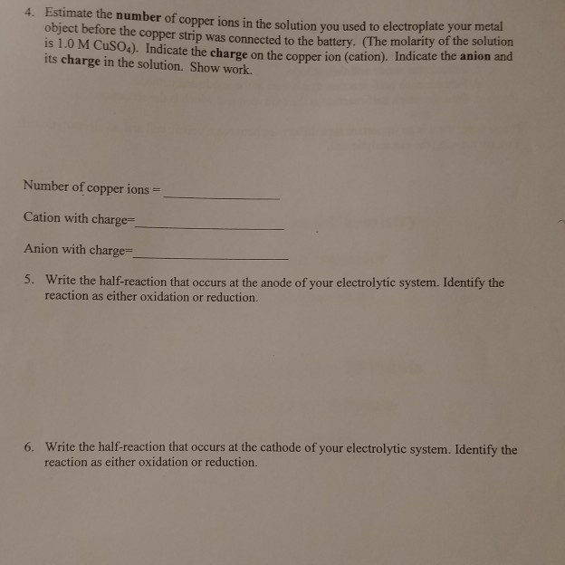 Solved Estimate the number of copper ions in the solution | Chegg.com