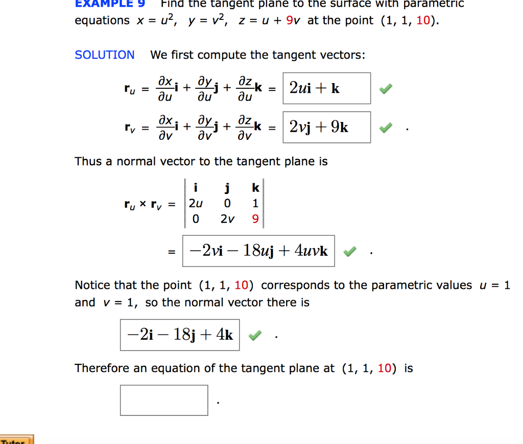 Solved EXAMPLE 9 Find the tangent plane to the surface with