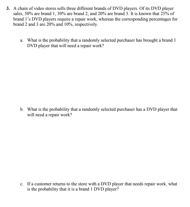 Solved 3. A chain of video stores sells three different