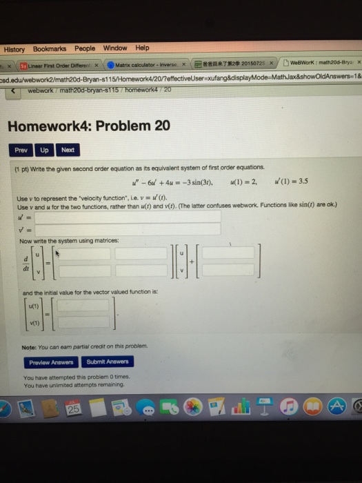 Solved write the given second order equation as its | Chegg.com