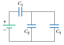 Solved Three capacitors are connected to a battery as shown | Chegg.com