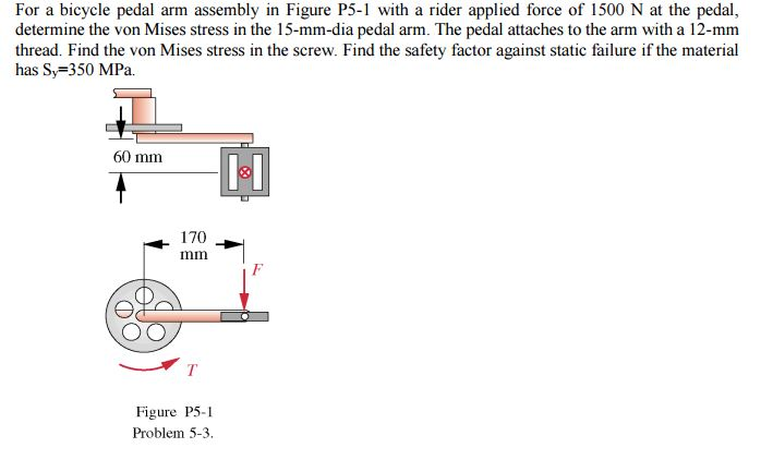 Solved For a bicycle pedal arm assembly in Figure p5-1 with | Chegg.com