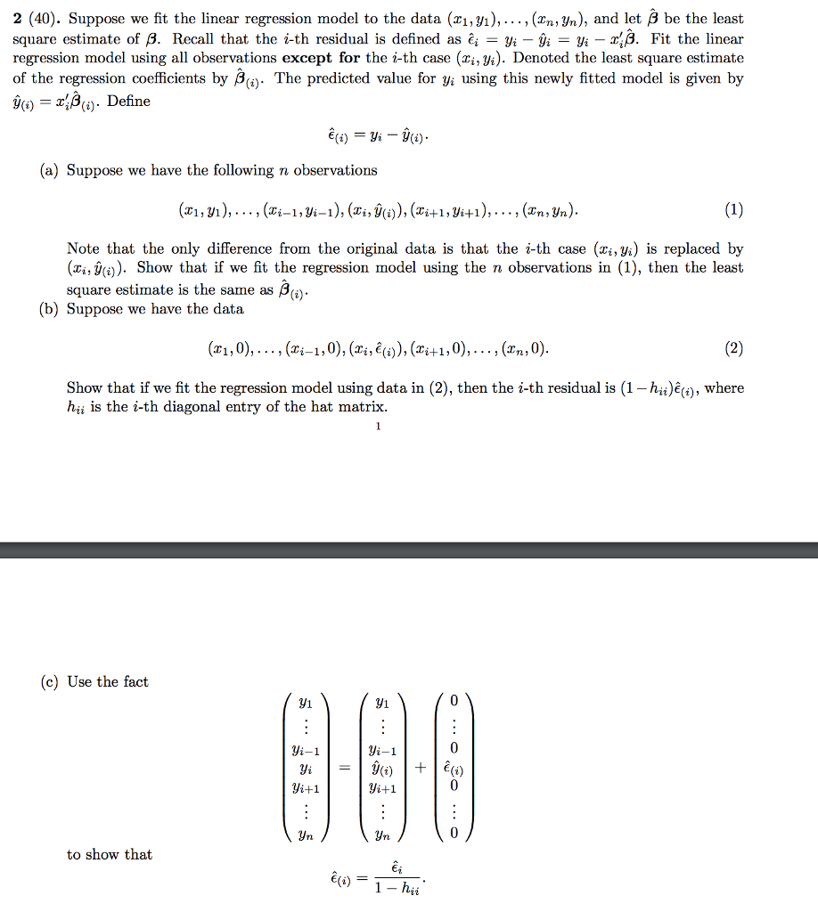 2 (40). Suppose we fit the linear regression model to | Chegg.com
