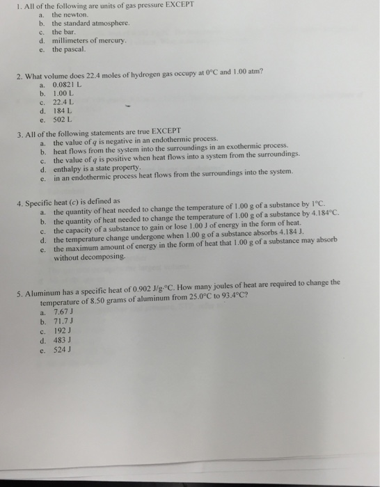 Solved All of the following are units of gas pressure EXCEPT | Chegg.com