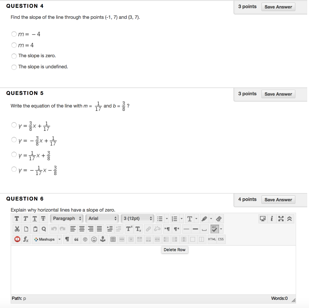 Solved QUESTION 4 3 points Save Answer Find the slope of the | Chegg.com