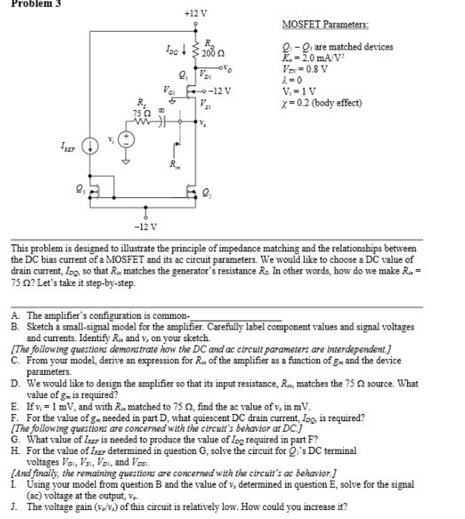 Solved Problem 2 +10 V +10 V MOSFET Parameters: 03 +10 V χ= | Chegg.com