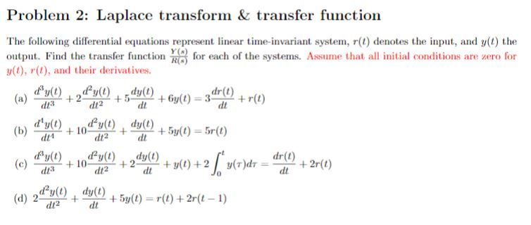 Solved Problem 2 Laplace Transform And Transfer Function T