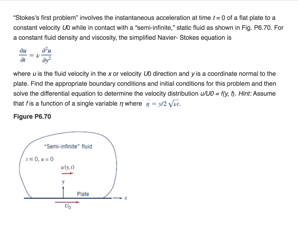 Solved "Stokes's first problem" involves the instantaneous