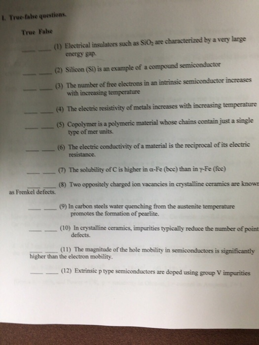 Solved True False____________Electrical insulators such as