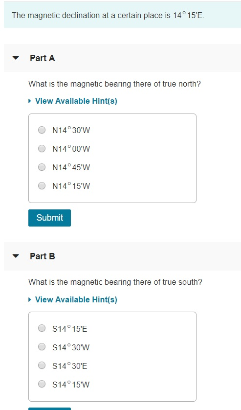 Solved The magnetic declination at a certain place is 14° | Chegg.com