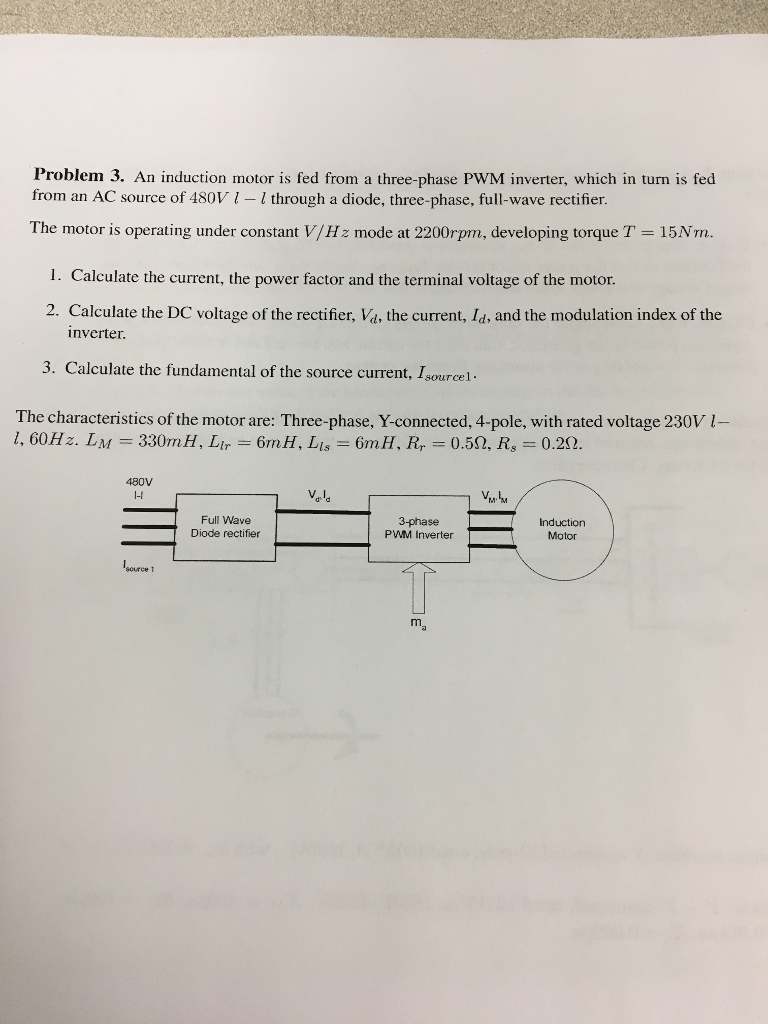 Problem 3. An induction motor is fed from a | Chegg.com
