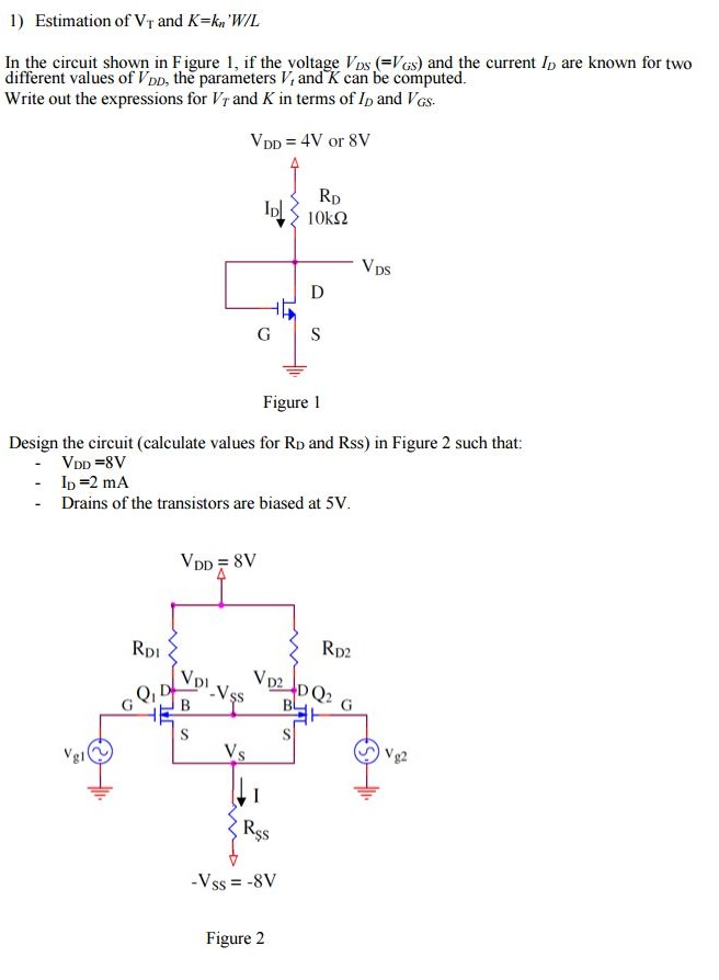 Solved Estimation of V_T and K=k_n 'W/L In the circuit | Chegg.com