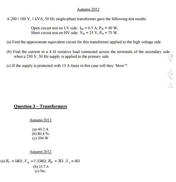 Open Circuit Short Circuit Test Problem Transformer Oc Sc Test My XXX