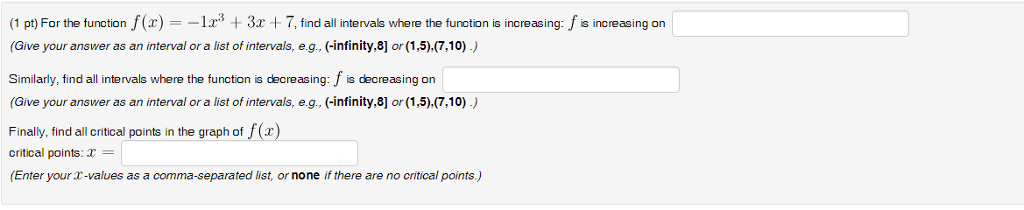 Solved (1 pt) For the function , find all intervals where | Chegg.com