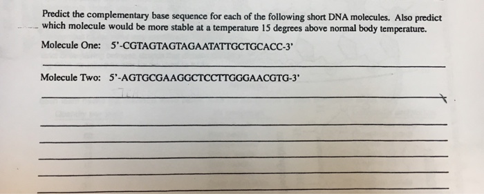 Solved Predict the complementary base sequence for each of | Chegg.com