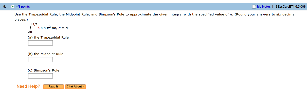 Solved 5. -3 Points My Notes SEssCalcET1 6.5.008 To | Chegg.com