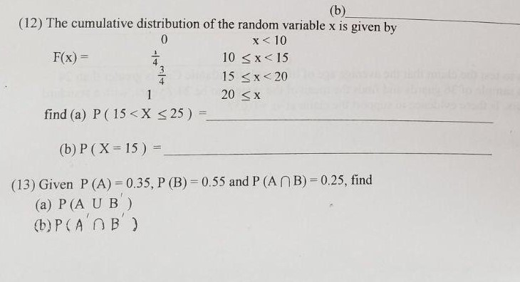 Solved (12) The cumulative distribution of the random | Chegg.com