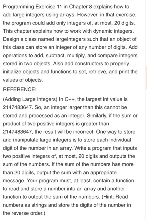 Solved Programming Exercise 11 in Chapter 8 explains how to | Chegg.com