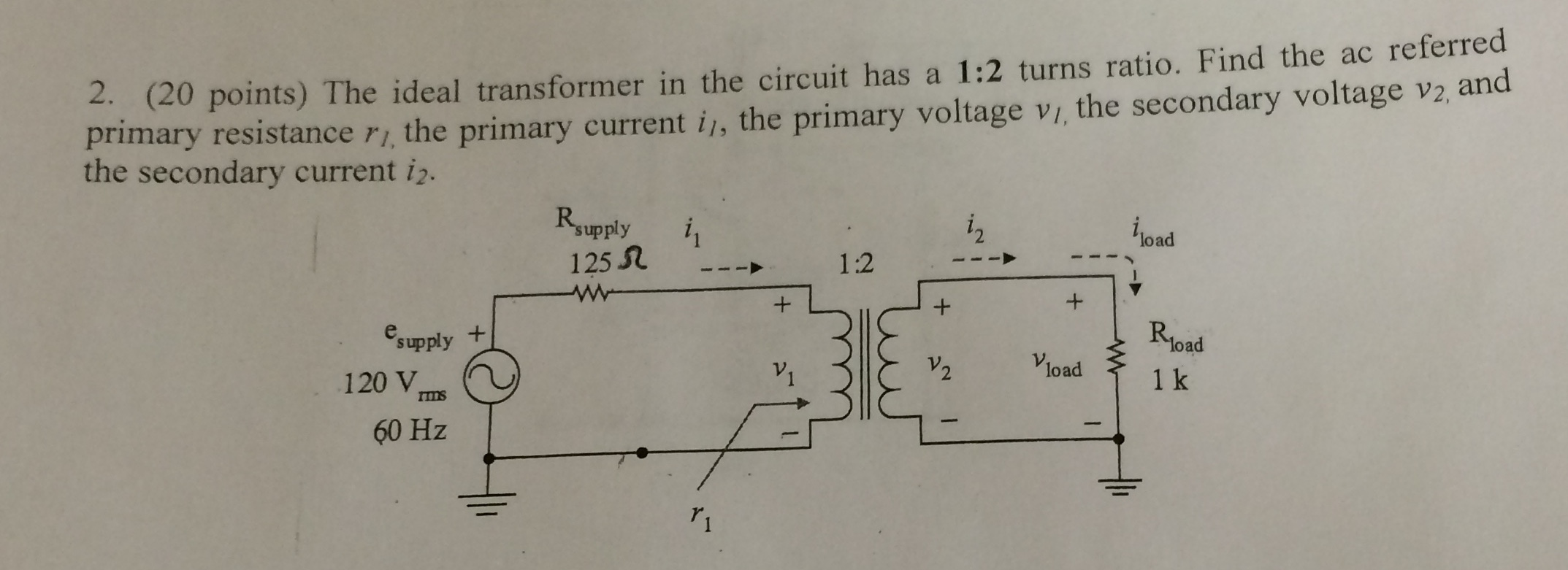 Solved 2. (20 points) The ideal transformer in the circuit | Chegg.com