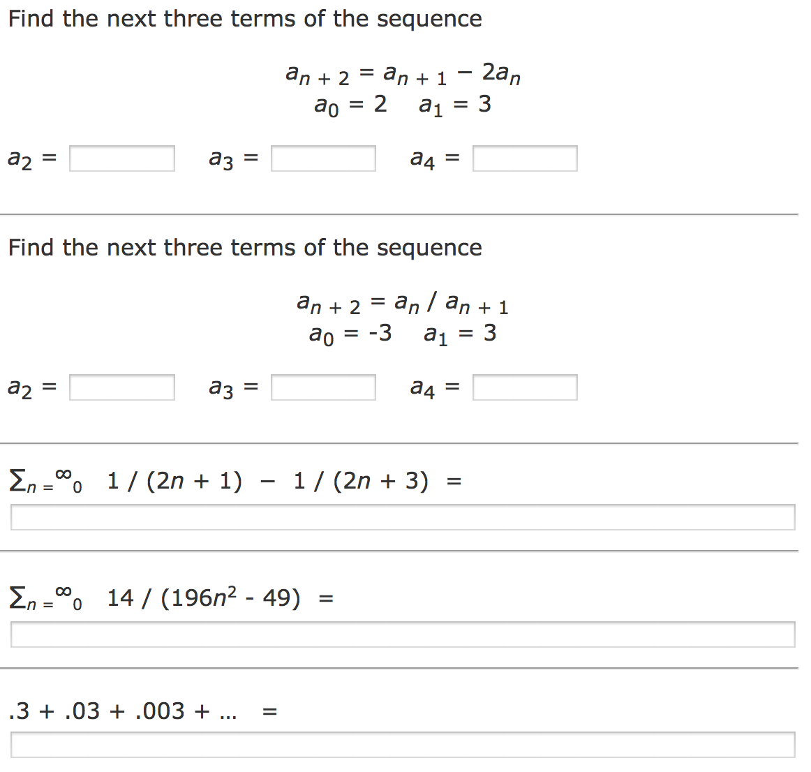 in the sequence 3 5 8 12 the next three terms are