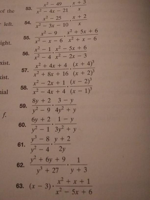 Solved 2 49 x3 x2-4x 21 x 53. of the left. 54. x2-3x-10 x | Chegg.com