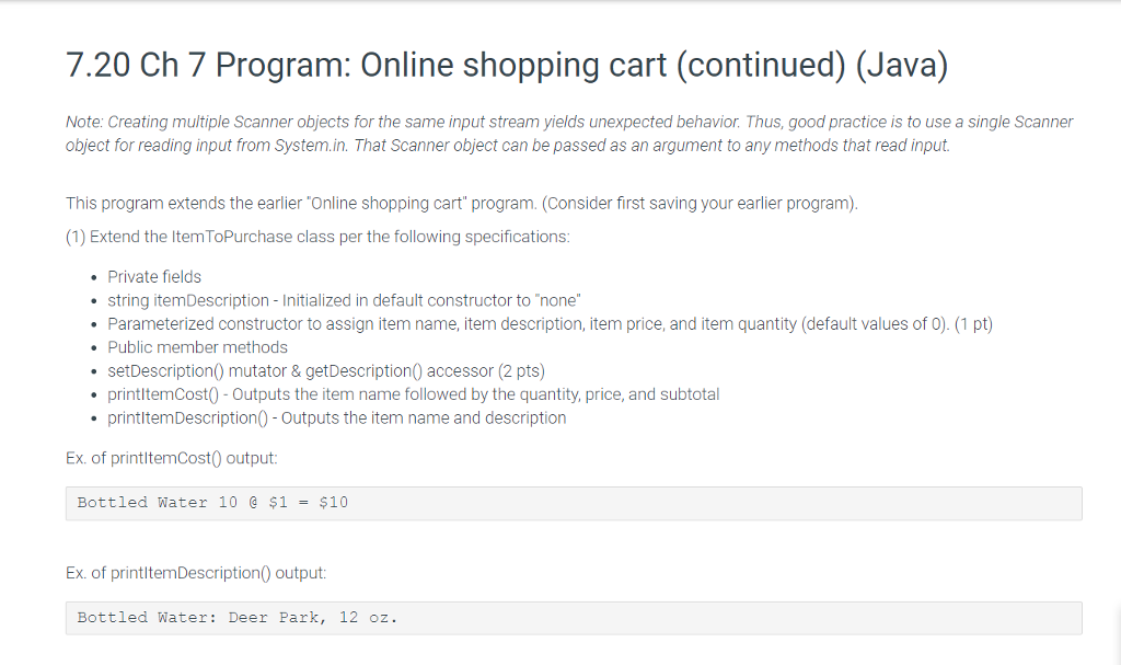 Solved 7.20 Ch 7 Program: Online shopping cart (continued) | Chegg.com