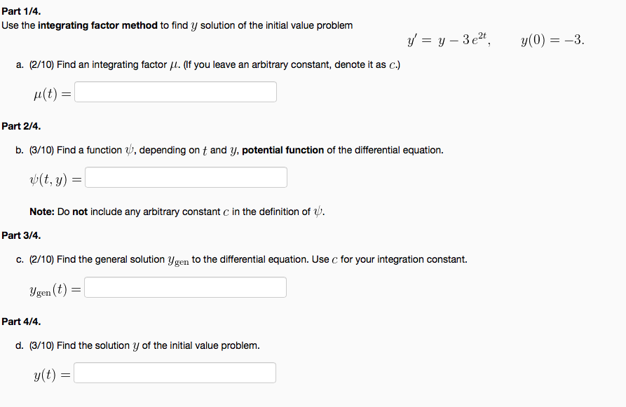 Solved Use the integrating factor method to find y solution | Chegg.com