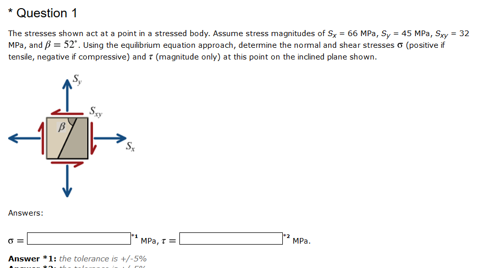 Solved Question1 The stresses shown act at a point in a | Chegg.com