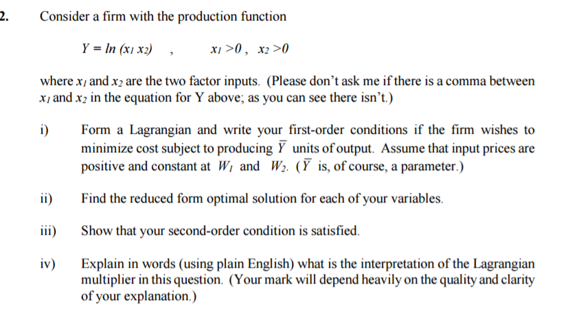 Consider a firm with the production function Y = ln | Chegg.com