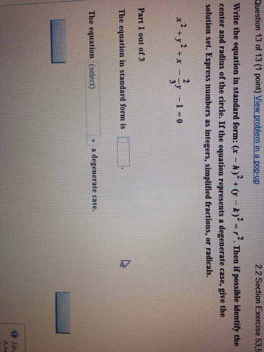 Solved Write The Equation In Standard Form: (x - K)2 +(y - 