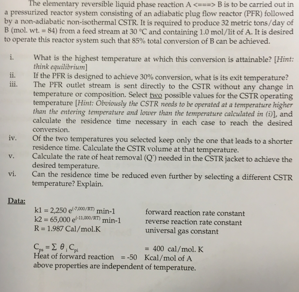 the-elementary-reversible-liquid-phase-reaction-a-chegg