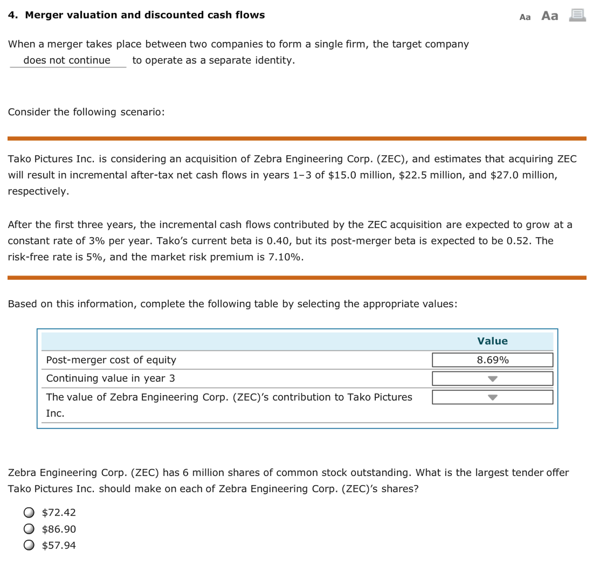 Solved When a merger takes place between two companies to | Chegg.com