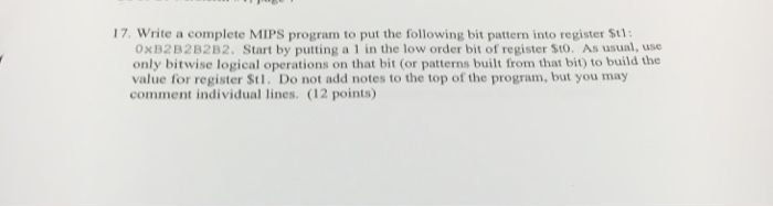 Solved Write a complete MIPS program to put the following | Chegg.com
